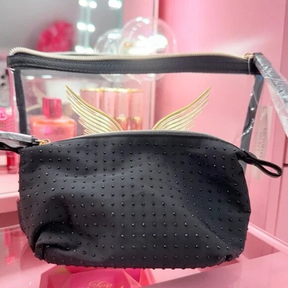Victoria's Secret Fashion Show Cosmetic Case Black and Clear Gold Wings  NWT - Picture 2 of 11